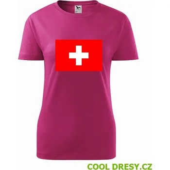 Dámské tričko Dámské tričko se švýcarskou vlajkou - Barva: purpurová, Velikost S