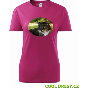 Dámské tričko Dámské tričko s kočkou 4 - Barva: purpurová, Velikost L