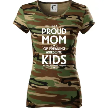 Proud MOM - KIDS - Dámské maskáčové triko - XL ( Hnědý maskáč )