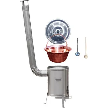 Kempingové nádobí Měděný kotlík 30 L (1,2 mm) + nerezová kotlina 45 cm + vařečka a naběračka LUX