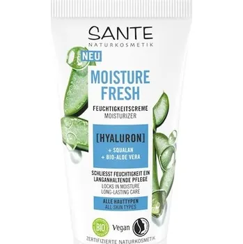 Pleťový krém Sante-Naturkosmetik Pece-o-oblicej Hydratujici-peceHydratační krém Moisture Fresh s kyselinou hyaluronovou, skvalanem a organickou aloe vera 50 ml (5 120,00 Kč / 1 l)
