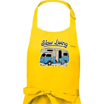 Kuchyňská zástěra Slow living obytňák - Dámská zástěra na vaření - Univerzální velikost ( Žlutá )