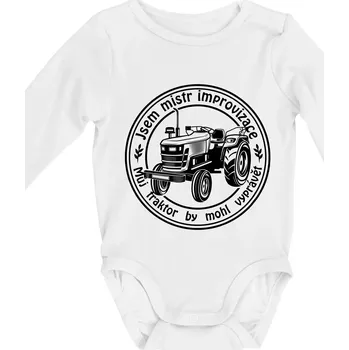 Kojenecký body Mistr improvizace starý traktor - Body kojenecké s dlouhým rukávem - Dlouhý r. do 3 měs ( Bílá )