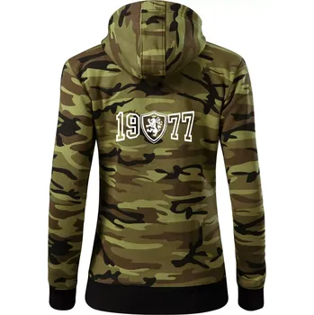 Dámská mikina Narozeninový motiv - znak - 1977 - Dámská mikina trendy zipper s kapucí - S ( Zelený maskáč )