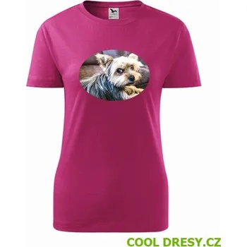 Dámské oblečení Dámské tričko s jorkšírem - Barva: purpurová, Velikost XL