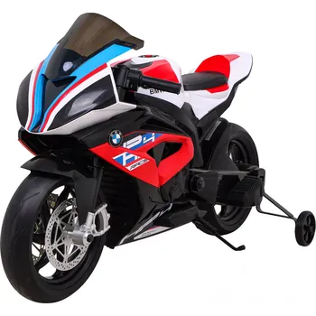 Dětské elektrovozidlo Dětská elektrická motorka BMW HP4, červená s pomocnými kolečky, pomalý rozjezd, EVA kola a MP3 LED
