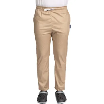 Zdravotnický oděv Krémové zdravotní kalhoty s elastanem, pánské, se stahovací šňůrkou v pase a dvěma bočními kapsami