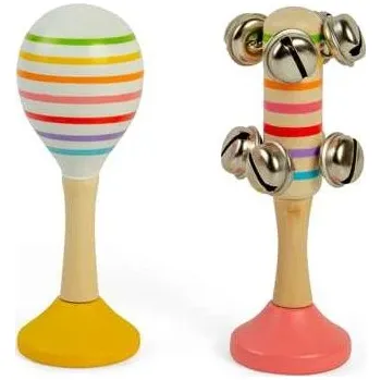 Hudební nástroj pro děti Bigjigs Toys Sada Rumba koule žlutá a rolničky růžové