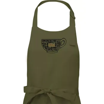 Kuchyňská zástěra Káva - hrníček názvy - Pánská zástěra na vaření - Univerzální velikost ( Khaki )