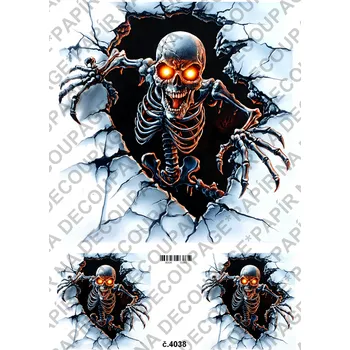 Umělecký papír Rýžový a soft papír na decoupage - Kostlivec - KB04038 Materiál: Soft, Rozměr: A4