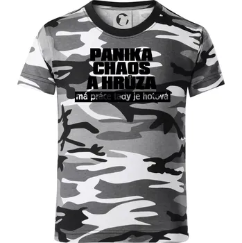 Chlapecké tričko Panika, chaos a hrůza - Dětské maskáčové triko - 122 cm/6 let ( Šedý maskáč )