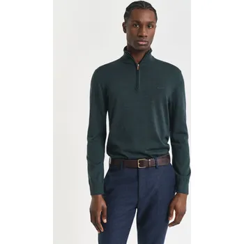 Pánský svetr SVETR GANT EXTRAFINE MERINO WOOL HALF ZIP TARTAN GREEN