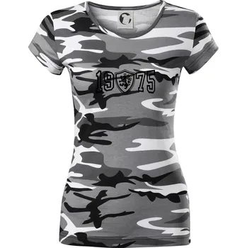 Dámské tričko Narozeninový motiv - znak - 1975 - Dámské maskáčové triko - S ( Šedý maskáč )