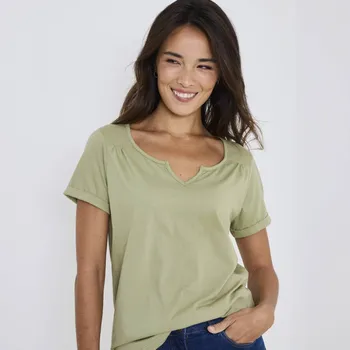 Dámské tričko Jednobarevné tričko s tuniským výstřihem světlá khaki 50
