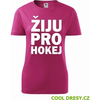 Dámské oblečení Dámské tričko Žiju pro hokej - Barva: purpurová, Velikost S