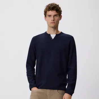 Pánský svetr Reserved - Henley svetr - tmavomodrá - 937GC-59X - 937GC-59X-XXL