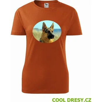 Dámské tričko Dámské tričko s vlčákem - Barva: oranžová, Velikost XXL