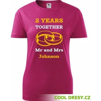 Dámské oblečení Dámské tričko k výročí svatby - Mr and Mrs - žluté prstýnky - Barva: purpurová, Velikost M