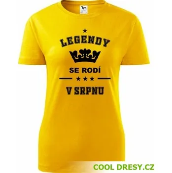 Dámské tričko Legendy se rodí v srpnu - Barva: žlutá, Velikost XL