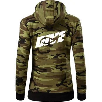 Dámská mikina Freediving - Dive - Dámská mikina trendy zipper s kapucí - XS ( Zelený maskáč )