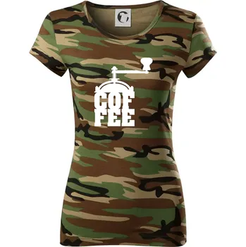 Dámské tričko Coffee mlýnek - Dámské maskáčové triko - 2XL ( Hnědý maskáč )