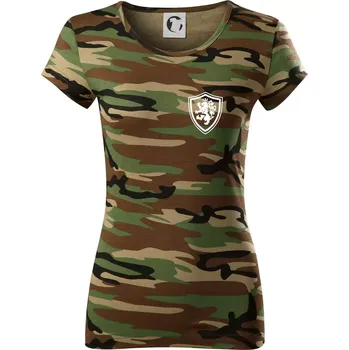 Český lev erb na prsu a na zádech - Dámské maskáčové triko - L ( Hnědý maskáč )