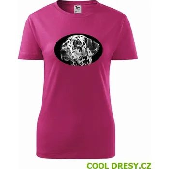 Dámské tričko Dámské tričko s dalmatinem - Barva: purpurová, Velikost M