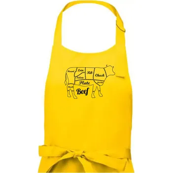 Kuchyňská zástěra Kráva nákres rozřezání Anglicky - Dámská zástěra na vaření - Univerzální velikost ( Žlutá )