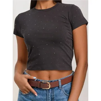 Dámské tričko Sinsay - Tričko s aplikací z krystalků - fialová - 442FG-94X - 442FG-94X-L