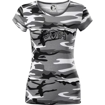 Dámské tričko Narozeninový motiv - znak - 1984 - Dámské maskáčové triko - XS ( Šedý maskáč )