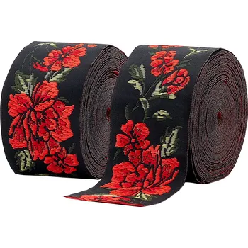 Stuha Stuha, polyesterová, ČERNÁ S KVĚTY, 5 cm, 7m/role