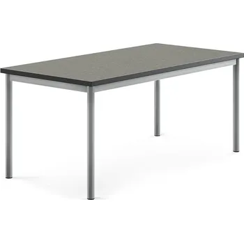 Jídelní stůl Stůl SONITUS, 1400x700x600 mm, stříbrné nohy, deska s linoleem, tmavě šedá