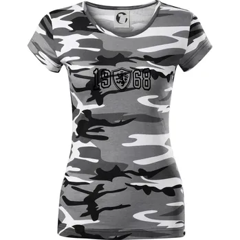 Dámské tričko Narozeninový motiv - znak - 1968 - Dámské maskáčové triko - XS ( Šedý maskáč )