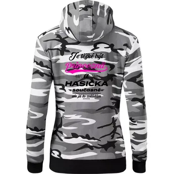 Dámská mikina Je těžké být princezna - Hasička - Dámská mikina trendy zipper s kapucí - S ( Šedý maskáč )