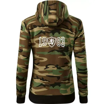 Dámská mikina Narozeninový motiv - znak - 1983 - Dámská mikina trendy zipper s kapucí - L ( Hnědý maskáč )