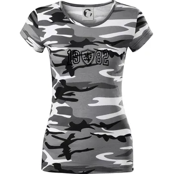 Dámské tričko Narozeninový motiv - znak - 1982 - Dámské maskáčové triko - XS ( Šedý maskáč )