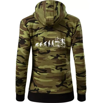 Dámská mikina Evoluce lešení - Dámská mikina trendy zipper s kapucí - S ( Zelený maskáč )