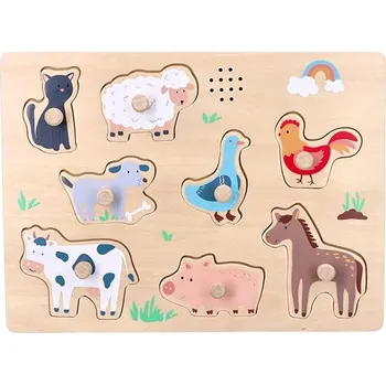 Hračka pro nejmenší Adam Toys Dřevěné zábavné vkládací puzzle se zvukem Farma