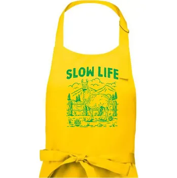 Kuchyňská zástěra Slow Life Lama - Dámská zástěra na vaření - Univerzální velikost ( Žlutá )