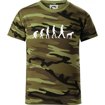 Chlapecké tričko Evoluce pes ohař - Dětské maskáčové triko - 104-110cm / 3-4 roky ( Zelený maskáč )