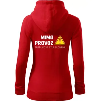 Dámská mikina Mimo provoz - trpělivost byla zlomena - Dámská mikina trendy zipper s kapucí - S ( Červená )