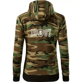 Dámská mikina Narozeninový motiv - znak - 1987 - Dámská mikina trendy zipper s kapucí - XS ( Hnědý maskáč )