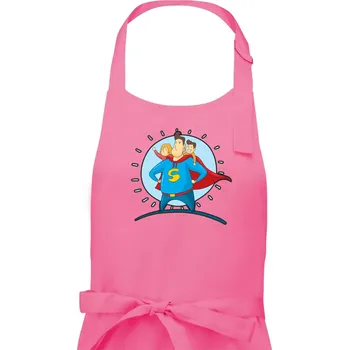 Kuchyňská zástěra Táta superman - holka a kluk - Dámská zástěra na vaření - Univerzální velikost ( Růžová )