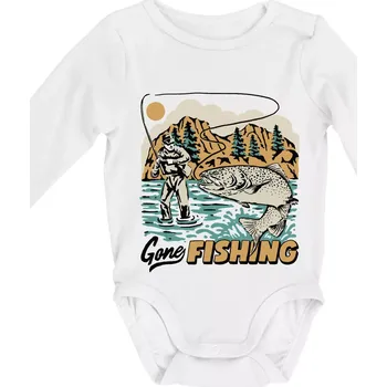 Gone Fishing - Body kojenecké s dlouhým rukávem - Dlouhý r. 3-6 měs ( Bílá )