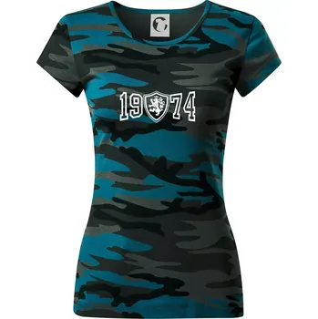 Dámské tričko Narozeninový motiv - znak - 1974 - Dámské maskáčové triko - XS ( Petrolejová maskáč )