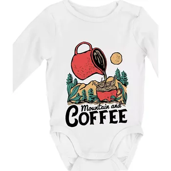 Mountain and Coffee - Body kojenecké s dlouhým rukávem - Dlouhý r. 3-6 měs ( Bílá )