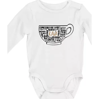 Kojenecký body Káva - hrníček názvy - Body kojenecké s dlouhým rukávem - Dlouhý r. do 3 měs ( Bílá )