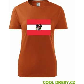 Dámské tričko Dámské tričko s rakouskou vlajkou - Barva: oranžová, Velikost S