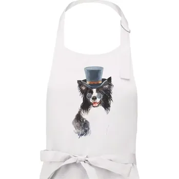 Kuchyňská zástěra Border kolie v klobouku - Pánská zástěra na vaření - Univerzální velikost ( Bílá )