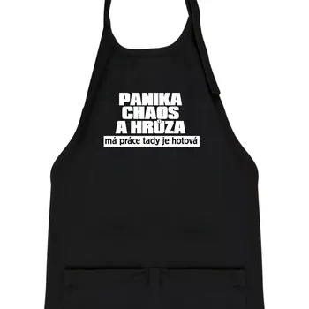Kuchyňská zástěra Panika, chaos a hrůza - Dětská zástěra na vaření - Univerzální velikost ( Černá )